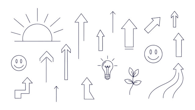 Growth Arrows Success Concept Line Art Icon Set Directional Progress Symbols