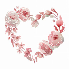 Watercolor drawing of a heart made of flowers