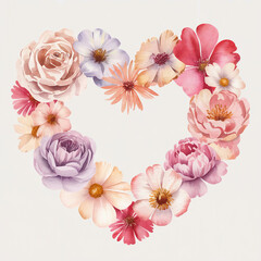Watercolor drawing of a heart made of flowers