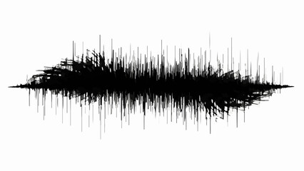 Intense black sound wave graphic on a clean white background, representing audio or music intensity