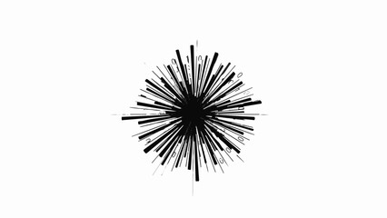 Obraz premium Abstract energetic burst of black lines radiating from a dark center on a clean white background.