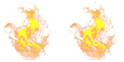 A pair of vibrant yellow flames on a transparent background with a black backdrop