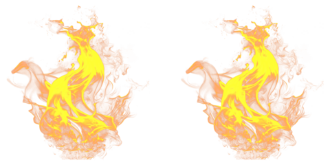 A pair of vibrant yellow flames on a transparent background with a black backdrop