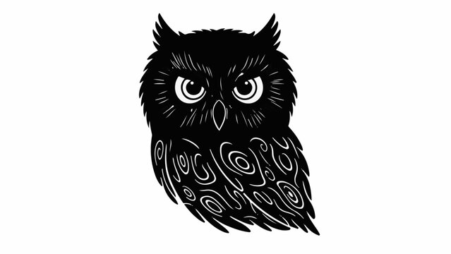 Mysterious black owl silhouette with ornate swirling feather details