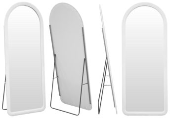 Real full length standing mirror photographed in studio and isolated on transparent background
