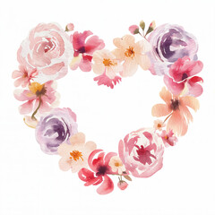 Watercolor drawing of a heart made of flowers