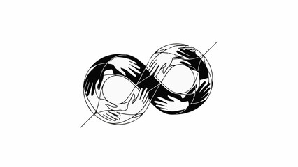 Interlocking hands forming an infinity symbol representing unity and endless connection.