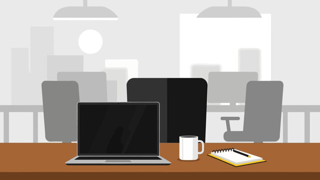Modern office workspace with laptop coffe cup and notepad in minimalist style