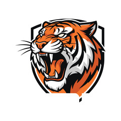 Obraz premium Fierce tiger head illustration with open mouth and sharp teeth design