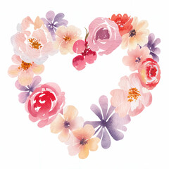 Watercolor drawing of a heart made of flowers