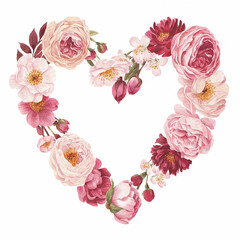 Watercolor drawing of a heart made of flowers