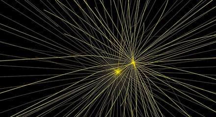 Obraz premium Abstract yellow light streaks radiating from a central point on black background