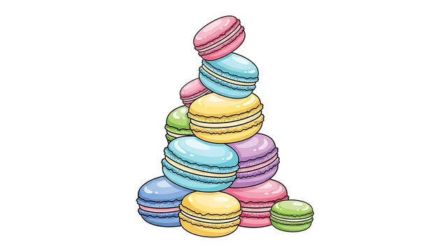 Colorful macaron dessert stack isolated on a transparent background