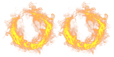 Two fiery rings on a black background on transparent background