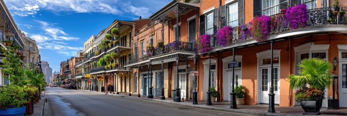 Historic French Quarter Street with Wrought Iron Balconies