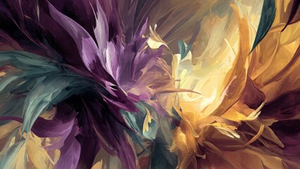 Abstract Floral Explosion: A symphony of vibrant hues and dynamic textures, where an abstract floral composition explodes with an energetic display of color and form.