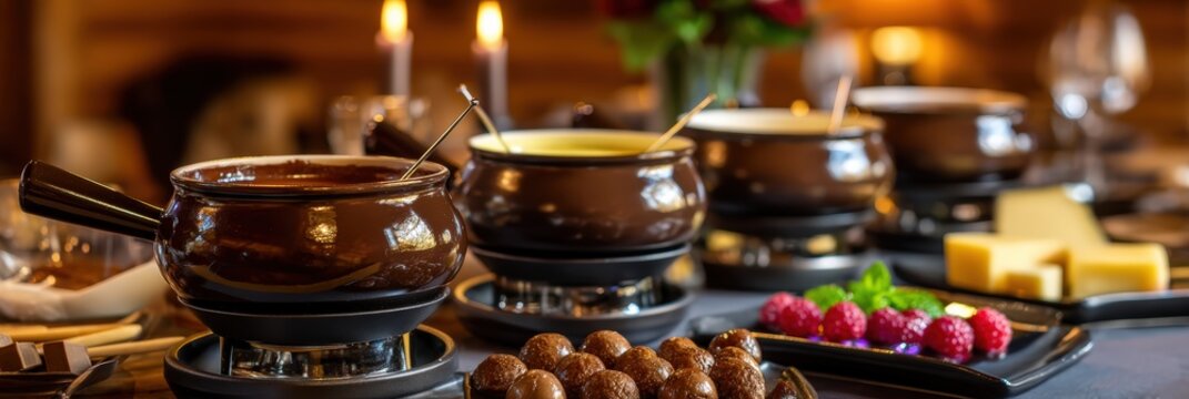 Delicious Chocolate and Cheese Fondue Set with Berries and Sweets
