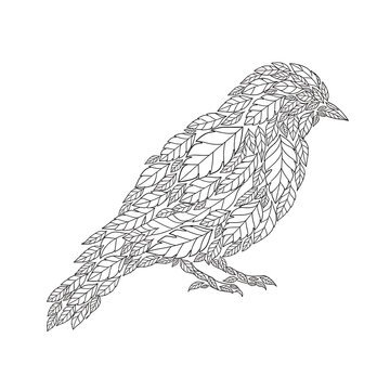 Bird made of leaves standing isolated on a transparent background