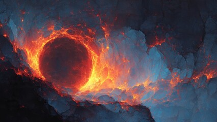 Celestial Inferno: A mesmerizing vision of a celestial body ablaze with fiery energy, cradled by swirling clouds, creating a dramatic, ethereal scene.