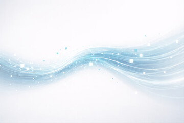 Abstract blue wave with light particles on white background