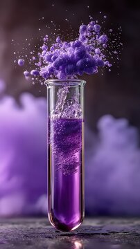 Purple Chemical Reaction Exploding from Glass Test Tube