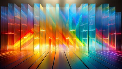 colorful prismatic spectrum projected onto wall by crystal glass emphasizing natural light dispersion and visual harmony