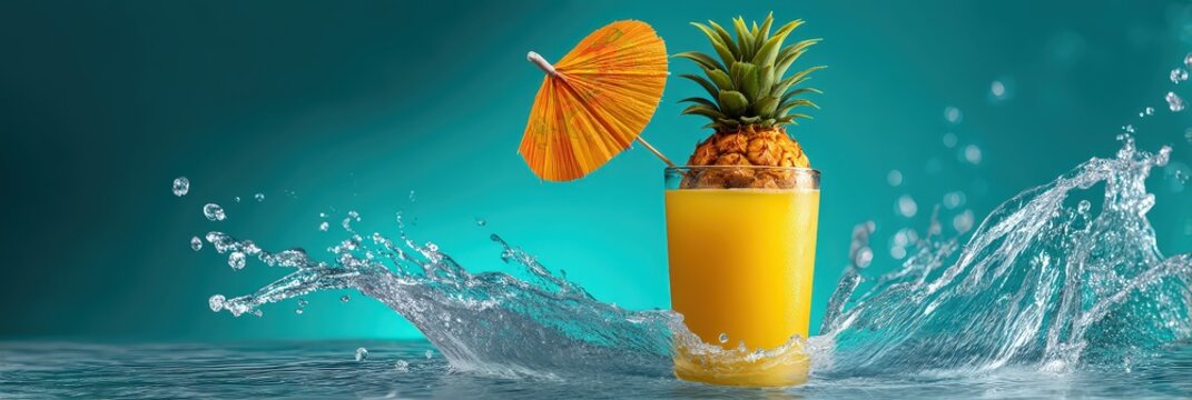 Refreshing Tropical Pineapple Cocktail with Water Splash Background