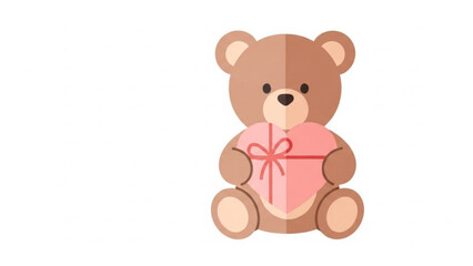 Obraz premium Cute teddy bear holding a heart gift in cartoon style for valentine's day 