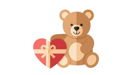 Fototapeta premium Cute teddy bear holding red heart and gift box for valentine's day 