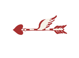 Cupid arrow with wings artwork. Vintage distressed heart symbol graphic. Valentines Day illustration. Love symbol for t shirt print, poster, sticker,