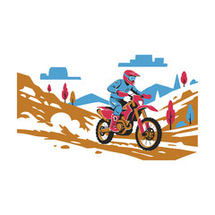 Enduro riding adventure illustration. Motocross challenge sport graphics design. Offroad dirt bike action. Racing artwork for t shirt print, poster, s