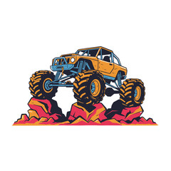 Extreme 4x4 rock crawling vehicle graphic. Offroad truck artwork for t shirt print, poster, sticker, background. Adventure challenge design.