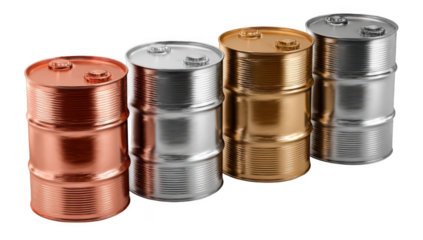 set of different oil barrels isolated on a white background