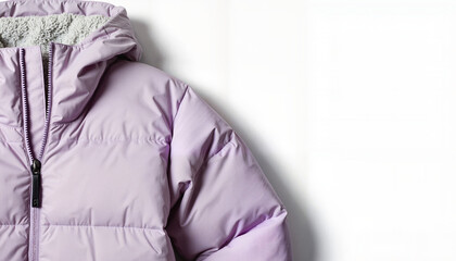 Isolated winter jacket zipper pull detail on white background, simplicity