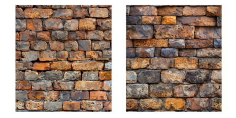 Two detailed brick wall textures showcasing varied colors and patterns on transparent background