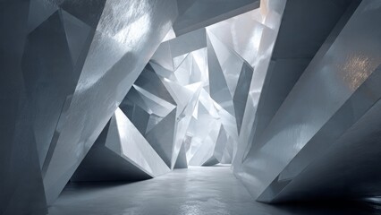 Crystalline Architecture: A mesmerizing view of abstract architectural formations, with geometric facets and striking interplay of light and shadow.