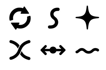Bold Reciprocal Flow Icons. Reciprocal Flow icon set in silhouette bold style. Contain rotating arrows, soft curve, gentle shimmer, dual path line, exchange bead, subtle wave