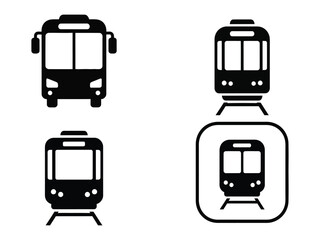 Simple black and white icons depicting various types of public transportation vehicles