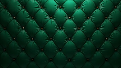 Naklejka premium Rich emerald green tufted upholstery with gold button accents