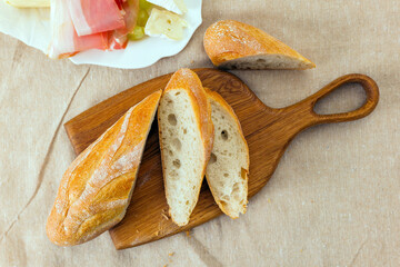 Freshly baked bread on a wooden board