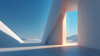 Architectural Vista: Clean lines and bold geometry converge in a minimalist architectural space, creating a sense of depth and perspective against the backdrop of an open landscape.