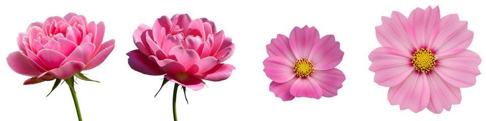 set collection four Pink gerbera flower isolated on white background PNG file stock image file..