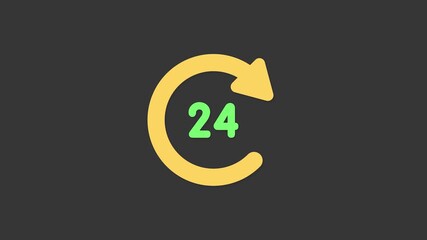 24/7 service icon: A simple yet effective graphic of a clockwise arrow encircling the number 24, indicating continuous availability and round-the-clock service.