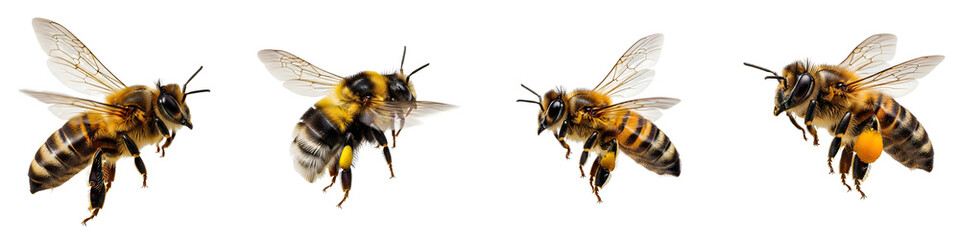 set collection of the honey bees on black PNG background high quality stock image file PNG.