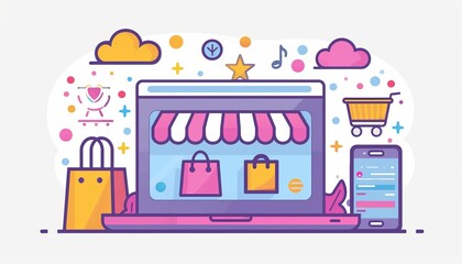 Vibrant cyber monday online shopping experience featuring laptop and smartphone interaction