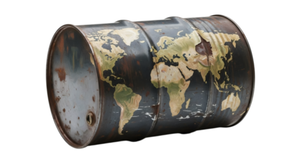 Oil barrel with a world map