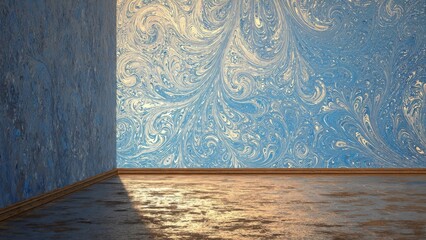 Artistic Abode: Abstract interior space, where a harmonious blend of textures and colors creates an ethereal ambience. The walls display a mesmerizing display of swirls.