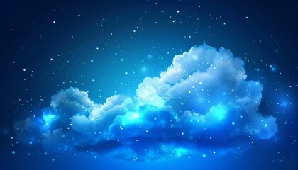 Illuminated data clouds representing the concept of cloud computing and digital information storage