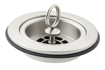 Stainless steel sink strainer with handle on black background