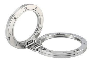 Shiny metal porthole with open cover on black background